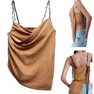 NWT ZARA Women's Asymmetrical Wrap Brown Beaded Top Open Sleeveless 0881/004 XXL